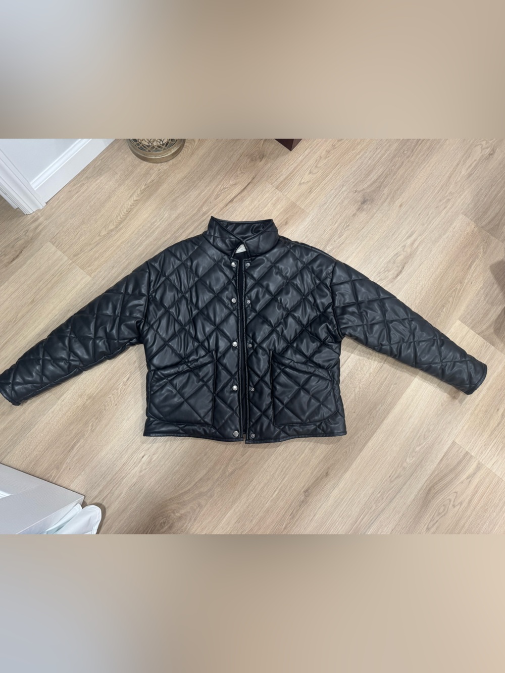 Quilted Black Snap-Front Puff Jacket